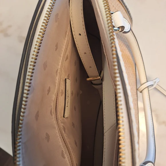 NWOT Kate Spade Reiley Large Dome Satchel. Straw & White Leather w/ Crossbody - Picture 3 of 7